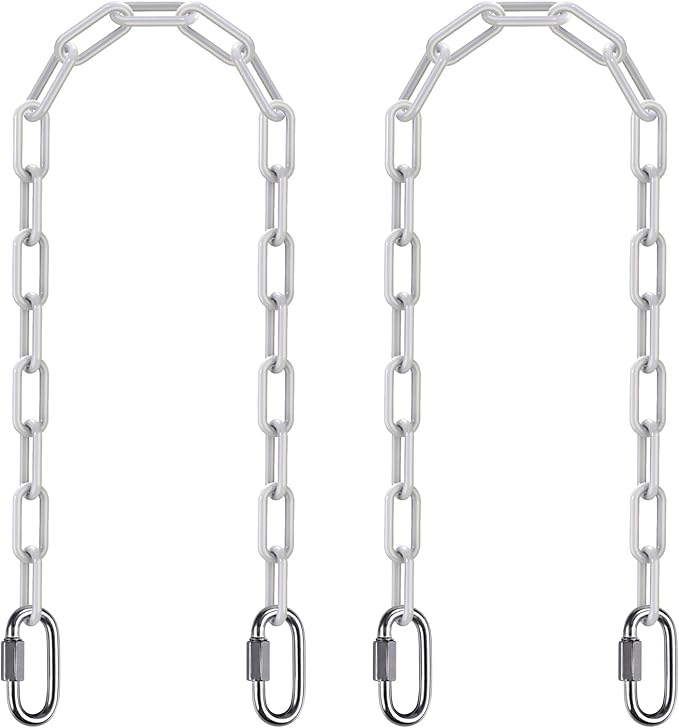 SELEWARE 2 Pcs 40" Hanging Swing Chain with 4 Carabiners, 1000LB Capacity Plastic Coated Hanging Chains, Hammock Hardware Kit for Swing, Hanging Chair, Punching Bags, Indoor Outdoor Gym (White)