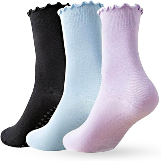 3/6 Pairs Cute Pilates Socks with Grips,Yoga Socks Barre Sock Non Slip Embroidery for Barre Ballet Barefoot Workout