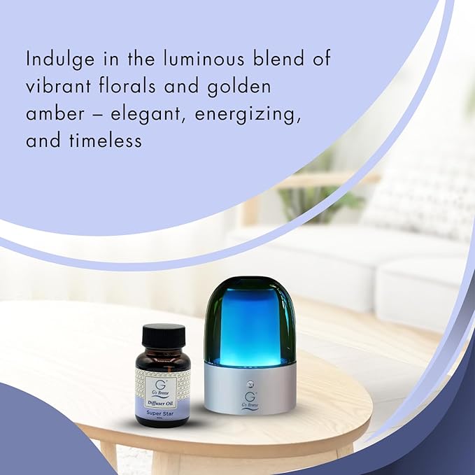 G's Breeze Smart Aroma Diffuser with 60ml Superstar Scent Refill – Bluetooth & Wi-Fi App Control, LED Lighting, Adjustable Intensity, Long-Lasting Fresh Clean Masculine Fragrance for Home or Office