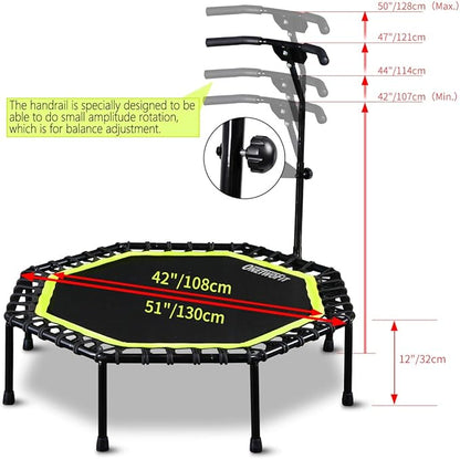 ONETWOFIT 51" Silent Trampoline with Adjustable Handle Bar, Fitness Trampoline Bungee Rebounder Jumping Cardio Trainer Workout for Adults…