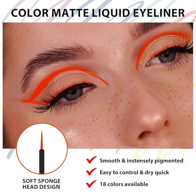 evpct 1Pcs Orange Red Liquid Eyeliner Waterproof Orange Red Eye Liners for Women, Eyes Wing Eyeliner Stamps Shapes Colored Eyeliner delineador de ojos a prueba de agua contra el agua blanco para ojos