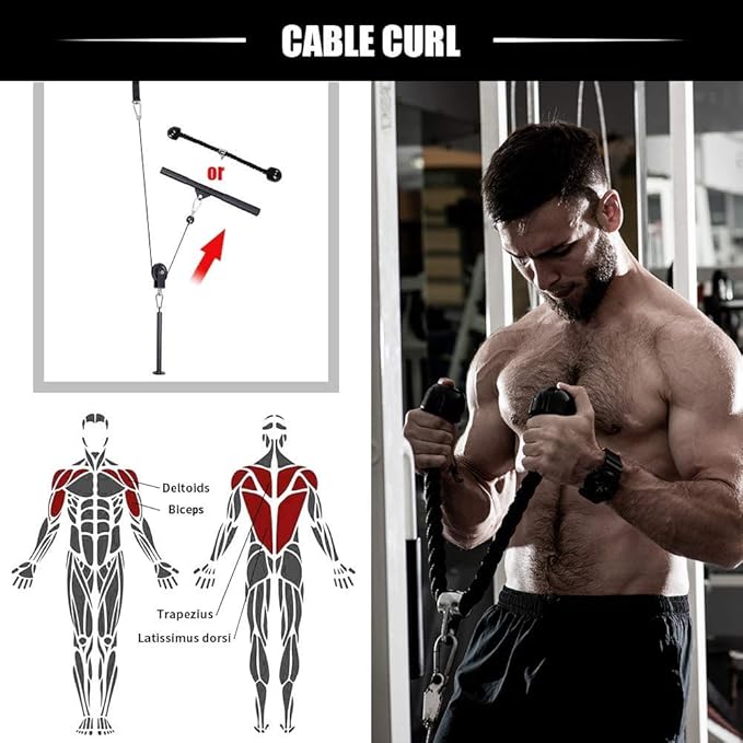 Fitness LAT and Lift Pulley System for Home Gym,Dual Weight Cable Pulley System Cable Machine Attachments with Upgraded Loading Pin for Biceps Curl, Tricep, Arm Workouts Home Gym Pulley System