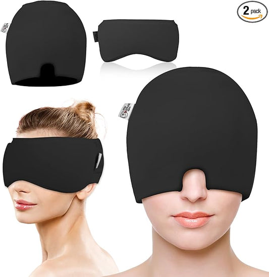 Migraine Relief Cap, Headache Relief Cap 2PCS with Gel Cooling Eye Mask, Hot Cold Therapy Ice Cap, Cold Compress for Head Sinus, Puffy Eyes, Tension and Stress Relief
