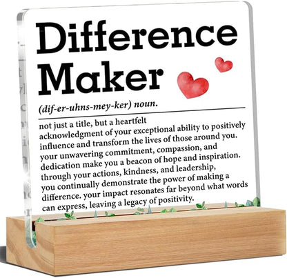 Difference Maker Gift, Thank You Gifts for Boss Coworkers Employees Teacher, Difference Maker Definition Acrylic Desk Plaque Sign Office Decor 4 x 4 Inches