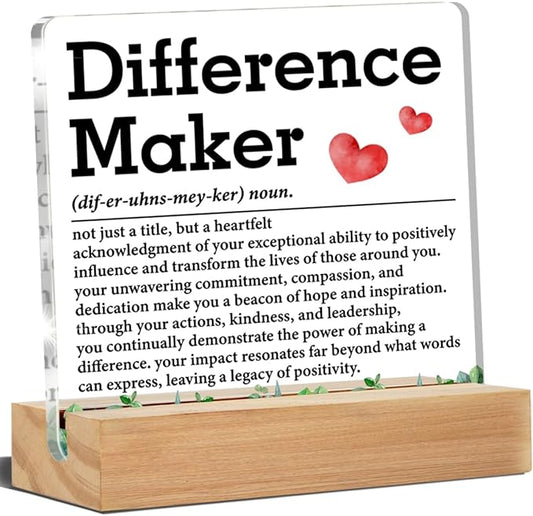 Difference Maker Gift, Thank You Gifts for Boss Coworkers Employees Teacher, Difference Maker Definition Acrylic Desk Plaque Sign Office Decor 4 x 4 Inches
