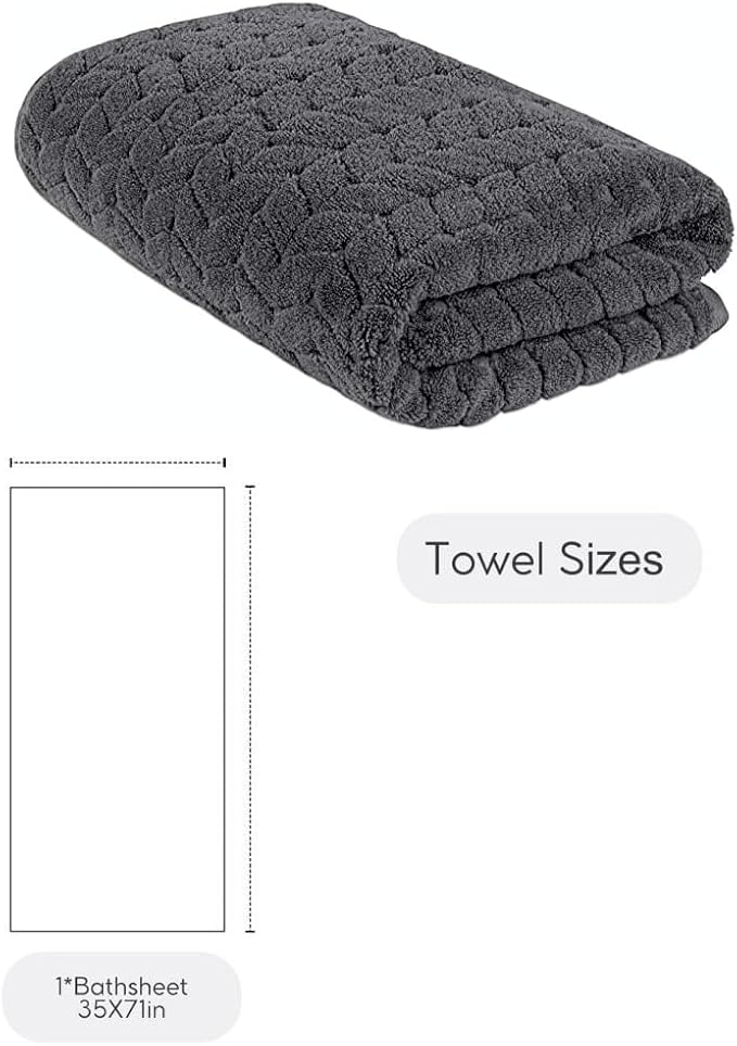 BAGNO MILANO Turkish Bath Towels, Soft Plush Jacquard Luxury Bath Towels, Quick Dry Towel Set (Charcoal, Bath Sheet)
