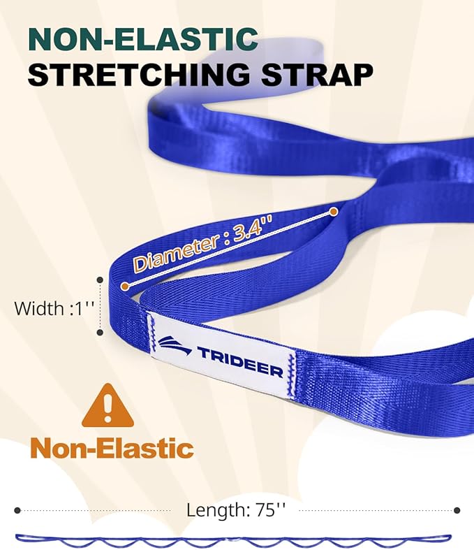 Trideer Stretching Strap Yoga Strap Physical Therapy for Home Workout, Exercise, Pilates and Gymnastics, 10 Loops Non-Elastic Stretch Bands with Aesthetic Packaging for Women & Men