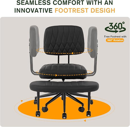 Ergonomic Cross Legged Office Chair with Wheels, Wide Seat and Backrest for Meditation, ADHD Cross Legged Office Chair with Adjustable Height, 360°Rotating Footrest for Yoga Home Office