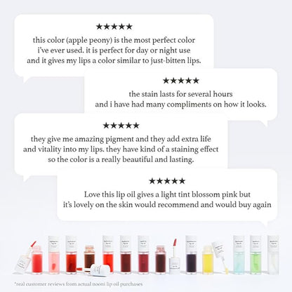 NOONI Korean Lip Oil - Applecherry | Long-Lasting, Moisturizing, Plumping, Revitalizing for Dry Lips, Waterproof, No Peel Off, Hydrating, Nourishing Crystal Clear, 0.12 FL Oz