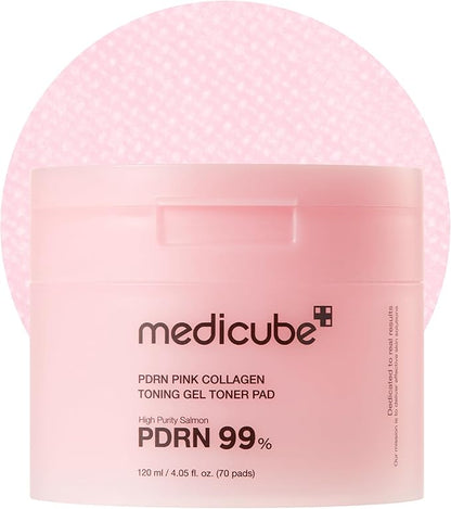 medicube Salmon DNA PDRN Pink Collagen Jelly Pad | Korean Gel Toner Pads with Niacinamide, Madecassoside, Retinol | Soothing, Radiance & Uneven Skin Tone | Korean Skin Care | 70Pads