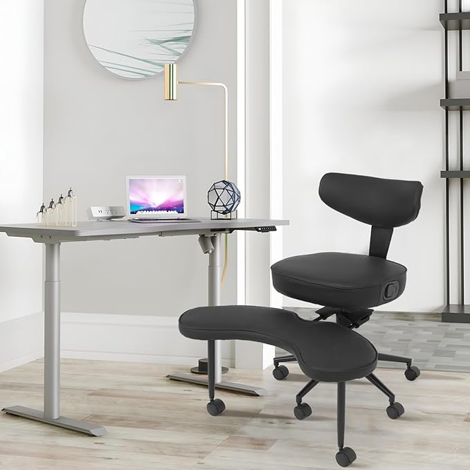 ELECWISH Meditation Chair, ADHD Chair for Adults with Wing Back Support, Criss Cross Kneeling Yoga Desk Office Use with Wheels, Height Adjustable seat and Leg Rest, Black