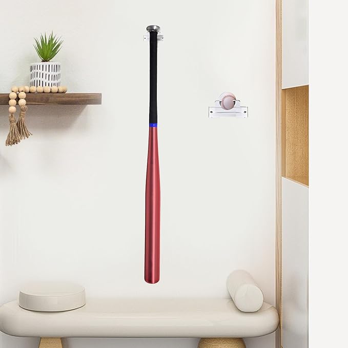 2Pcs Baseball Bat Holder Wall Mount, 10cm/3.9in Vertical Display Rack - Sturdy Acrylic Bat Hanger for Baseball & Softball Bats, Space-Saving Sports Decor