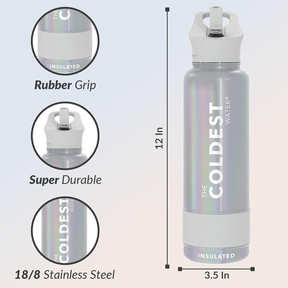 Coldest Insulated Water Bottle with Straw Lid - Stainless Steel Metal Insulated Bottle for Men & Women (Supernova Silver Glitter, 40 oz)