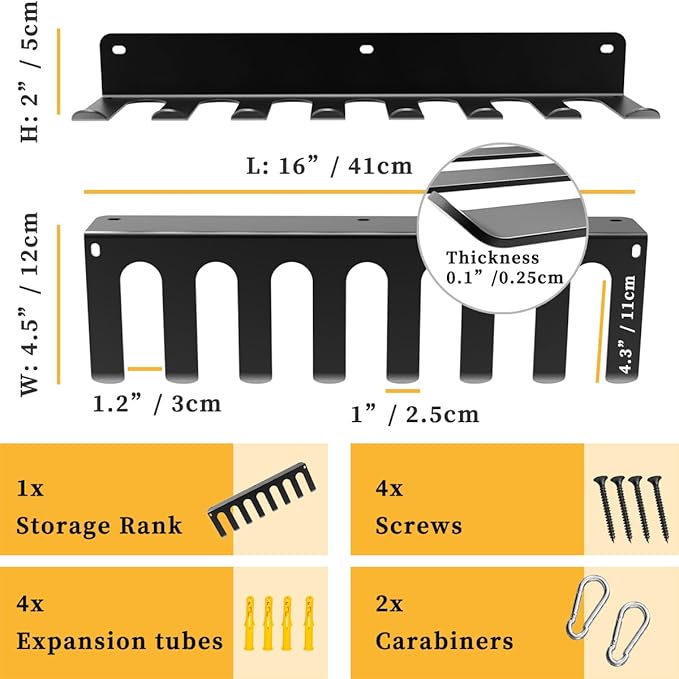 Multi-Purpose Gym Equipment Storage Rack, Wall-Mounted Heavy Dudy Home Gym Accessory Storage Rank for Resistance Bands, Barbells, Lifting Belts, 8 Prongs