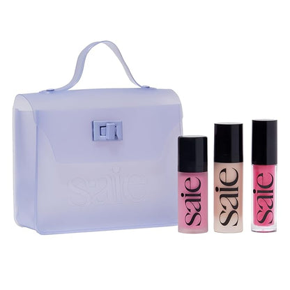 Saie SaieGlow Starter Makeup Kit - Glowy Super Gel, Dew Blush, and Glossybounce Lip Gloss - Essential Makeup Set in a Mini Reusable Jelly Travel Bag (3 Count)