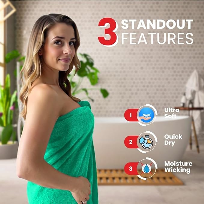 Infinitee Xclusives– Luxury Bath Sheets Towels – 2 Pack 600 GSM (35X70 Inches)– 100% Ring Spun Cotton Large Bath Towels for Bathroom (Vivid Green, Bath Sheet Pack of 2)