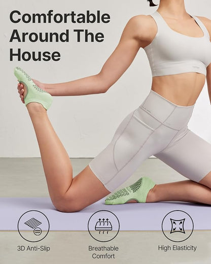 YOTTOY Pilates Socks for Women(6 Pairs)–Breathable, Grip-Enhanced Non-Slip Yoga Socks, Durable & Perfect for Home Workouts