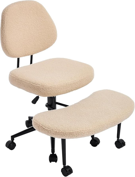 Ergonomic Cross Legged Office Chair, Criss Cross Chair for Meditation ADHD and Yoga, Home Office Desk Chair with Brake Wheels, Adjustable Height, Beige
