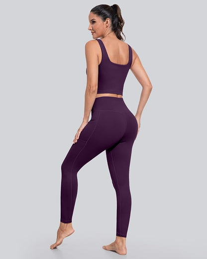 CHRLEISURE Leggings with Pockets for Women, High Waisted Tummy Control Workout Yoga Pants