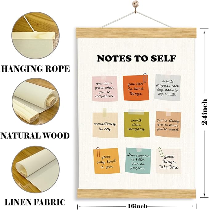 YGSDZY Notes To Self Inspirational Poster, Therapy Office Decor, Wood Poster Hanger, Mental Health Posters, Therapy Wall Art, Mental Health Posters, Psychotherapy Playbill Decoration