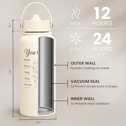 Christian Gifts for Women, Inspiration Water Bottle 32oz Stainless Steel Insulated with Lid, Religious Gifts for Mom Friends Ladies on Birthday Mother's Day Christmas