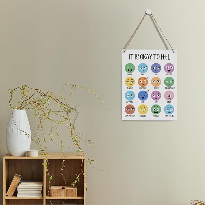 Boho It Is Okay To Feel Mindfulness Posters Mental Health Awareness Psychologist Gift Wood Decor Sign Positive Affirmations Wall Decor for Consultation Room Therapy Office Bedroom Living Room