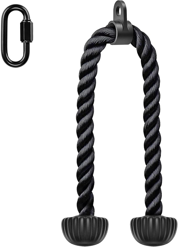 SELEWARE Triceps Rope with Non-Slip Soft Rubber Ends Home Gym Cable Attachment Workout Accessories 28 & 36 inches Long LAT Pulldown Attachment Black and Orange