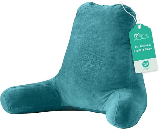 Sasttie 25-inch Reading Pillows for Sitting in Bed Adult, Jumbo Velvet Back Pillow Bed Sitting Up, XL High Back-Rest Support Cushion for Sit Up on Couch & Floor, Oeko-Tex Certified, Teal Blue