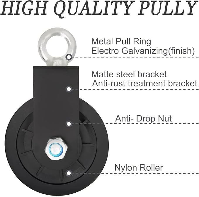 BESTEEL 4 Pack Silent Nylon Gym Cable Pulley Wheel 3.54 in/90 mm Rotation 360 Degree Traction Wheel Detachable Smooth Attachment for LAT Pulley System DIY Gym Pulley System Equipment Replacement Hoist