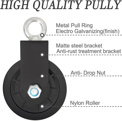 BESTEEL 4 Pack Silent Nylon Gym Cable Pulley Wheel 3.54 in/90 mm Rotation 360 Degree Traction Wheel Detachable Smooth Attachment for LAT Pulley System DIY Gym Pulley System Equipment Replacement Hoist