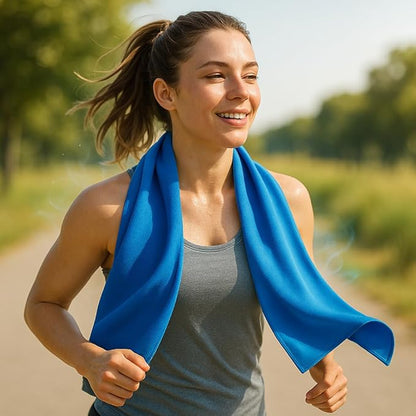 Cooling Towel for Neck and Face - 43.3" x 15.7" - Quick-Dry Microfiber - Ideal for Hot Weather, Gym, Fitness, Camping, Yoga Sport, Golf - Navy Blue