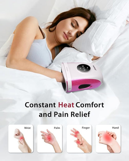CINCOM Hand Massager with Heat and Compression, Finger and Palm Massage Machine for Pain Relief, Arthritis and Improved Circulation, Gifts for Women, Cordless and Rechargeable (White)