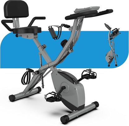 Foldable Exercise Bike for Small Apartments, Stationary Bikes for Home, Indoor Portable Cycling Bike with 16-Level Magnetic Resistance, 260LBS Capacity, 5.5 LBS Flywheel, Designed for Small Space Workout 816