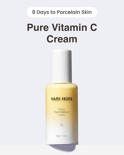 8 Days Pure Vitamin C Cream (1.7fl oz) - Korean Moisturizer for Radiant Skin. Deep Hydration, Glow, Nourishment. Stabilized Vitamin C, Kakadu Plum, Beta-Glucan.