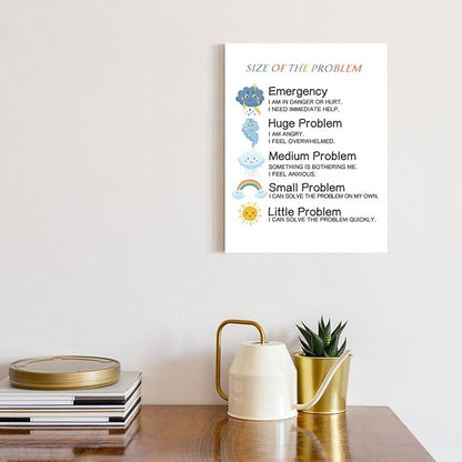 JANLAN Size of the Problem Canvas Wall Art, Funny Mental Health Education Canvas Poster Painting Ready to Hang for Kids Classroom Nursery Therapist Office Wall Decor (12 x 15 Inch)