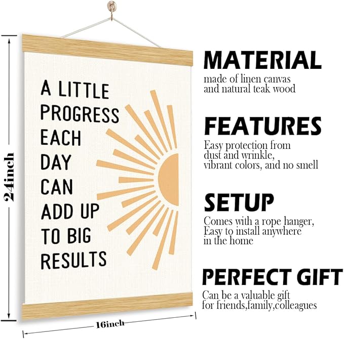 YGSDZY A Little Progress Each Day Can Add Up To Big Results, Therapy Office Decor, Wood Poster Hanger, Mental Health Poster, Mental Health Posters, Motivational Office Decor, School Counselor