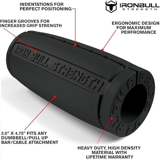Iron Bull Strength Alpha Grips 2.0 - Extreme Arm Blaster - Best Dumbbell and Barbell Thick Bar Adapter (Charcoal)