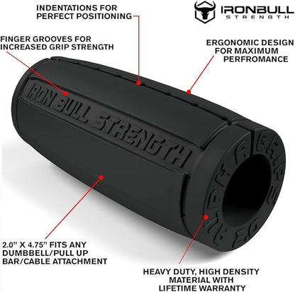 Iron Bull Strength Alpha Grips 2.0 - Extreme Arm Blaster - Best Dumbbell and Barbell Thick Bar Adapter (Charcoal)