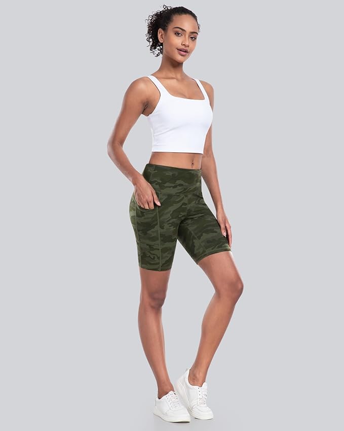 CHRLEISURE Womens Biker Yoga Shorts with Pockets: High Waisted Tummy Control Spandex Workout Athletic Gym Shorts 4 Packs
