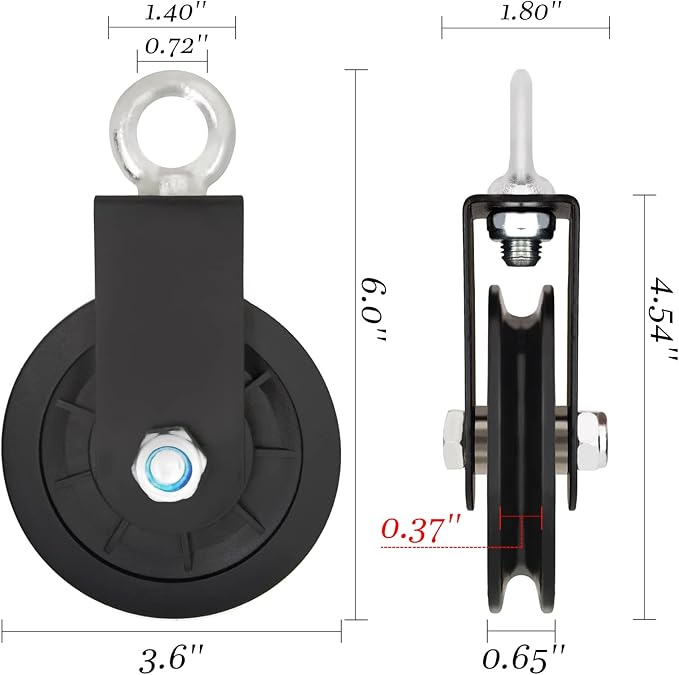 BESTEEL 4 Pack Silent Nylon Gym Cable Pulley Wheel 3.54 in/90 mm Rotation 360 Degree Traction Wheel Detachable Smooth Attachment for LAT Pulley System DIY Gym Pulley System Equipment Replacement Hoist