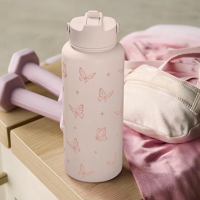 SANDJEST Butterfly Water Bottle Insulated Vacuum Stainless Steel 32oz with Lid, Gifts for Women Girls Teens Birthday Christmas