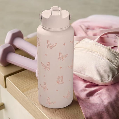 SANDJEST Butterfly Water Bottle Insulated Vacuum Stainless Steel 32oz with Lid, Gifts for Women Girls Teens Birthday Christmas