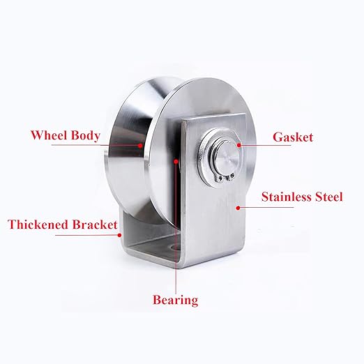 2pcs V Groove Wheel Stainless Steel Heavy Duty Wire Rope Pulley Block Sliding Gate Rollers Double Bearing Plate Caster Solid Track Rollers Wheels Fence Gate Wheel
