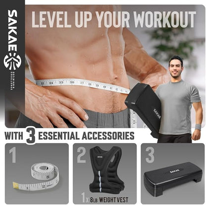 Adjustable Height Aerobic Stepper Set, Multiple Bundle Options with Dumbbells, Kettlebell, Waist Trimmer, Ankle Weights or Weighted Vest, Workout Exercise Step Platform w/Level Risers, 4 Colors