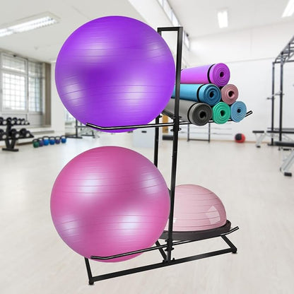 Exercise Ball Holder,Stability Ball Rack, Exercise Ball and Balance Ball Storage Racks Suitable for Yoga Ball Stability Ball Yoga Mats Home and Commercial Gym ﻿