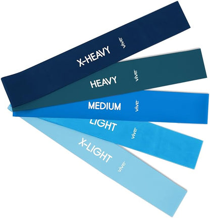 Vive Resistance Bands for Working Out (5 Pack) - Exercise & Workout Resistance Kit - Stretch, Elastic Loop Bands for Physical Therapy, Pilates, Yoga & Gym, for Men & Women - Fitness, Glute Work Out