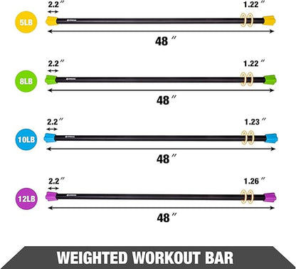 LIONSCOOL Workout Weighted Bar,Padded Exercise Weight Bar, Solid Steel Stretching weighted bar set for Body Sculpting, Physical Therapy,Body Toning