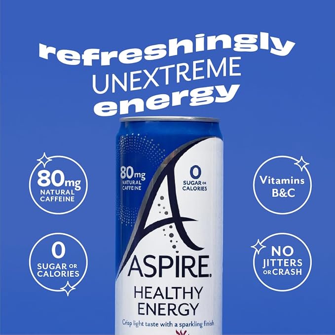ASPIRE® Mixed Berry, Healthy Energy Drink 80mg Natural Caffeine, Zero Sugar No Carbs Keto Friendly, 24 Pack Green Tea Sugar Free Drink Low Caffeine Zero Calorie