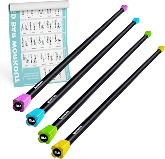 LIONSCOOL Workout Weighted Bar,Padded Exercise Weight Bar, Solid Steel Stretching weighted bar set for Body Sculpting, Physical Therapy,Body Toning