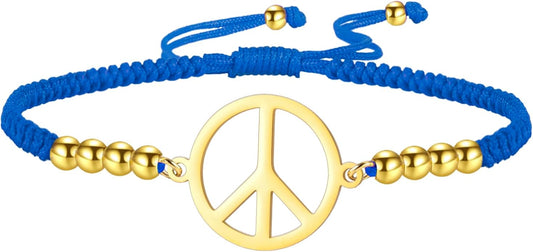 LIKGREAT Peace Sign Pendant Bracelet for Women Peace Symbol Adjustable Handmade Braided Wax Cords Beaded Bracelet